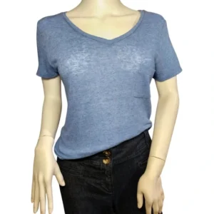 Mossimo Women Pullover Cap Sleeve V-neck Blue T-Shirt Size-Small