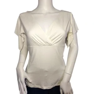 Ann Taylor Loft Women Flutter Sleeve V-Neck Stretch Blouse Cream Size-Medium