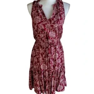 Gap Women Sleeveless V-neck Flutter Hem Ruffle Dress Red Floral Size Extra Small