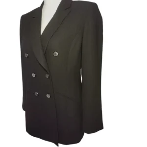 Kasper Womens Blazer Jacket Long Sleeves Double Breasted Peak Lapel Black LP