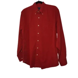 Lands' End Mens Dress Shirt Button Down Long Sleeves Red Medium Neck 15-15.5