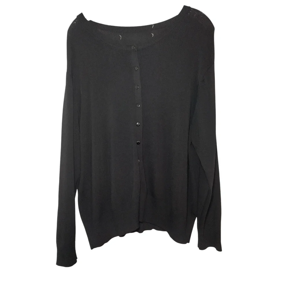 Mc Cann Cardigan Sweater Long Sleeves Button Front Knit Black Womens Size XL