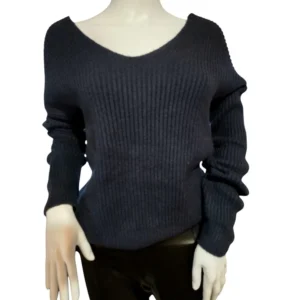 Angel Of The North Sweater Rib Knit Twist Back Long Sleeves Navy Blue Womens S