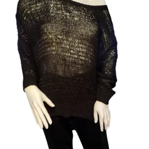 H&M Sweater Long Sleeves Sheer Open Knit Crew Neck Pullover Black Womens Medium