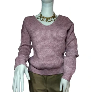 Angel Of The North Sweater Rib Knit Twist Back Long Sleeves Pinkish Red Womens S