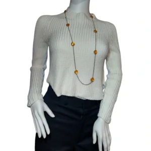 American Apparel Sweater Long Sleeves Mock Neck Rib Knit White Womens Small