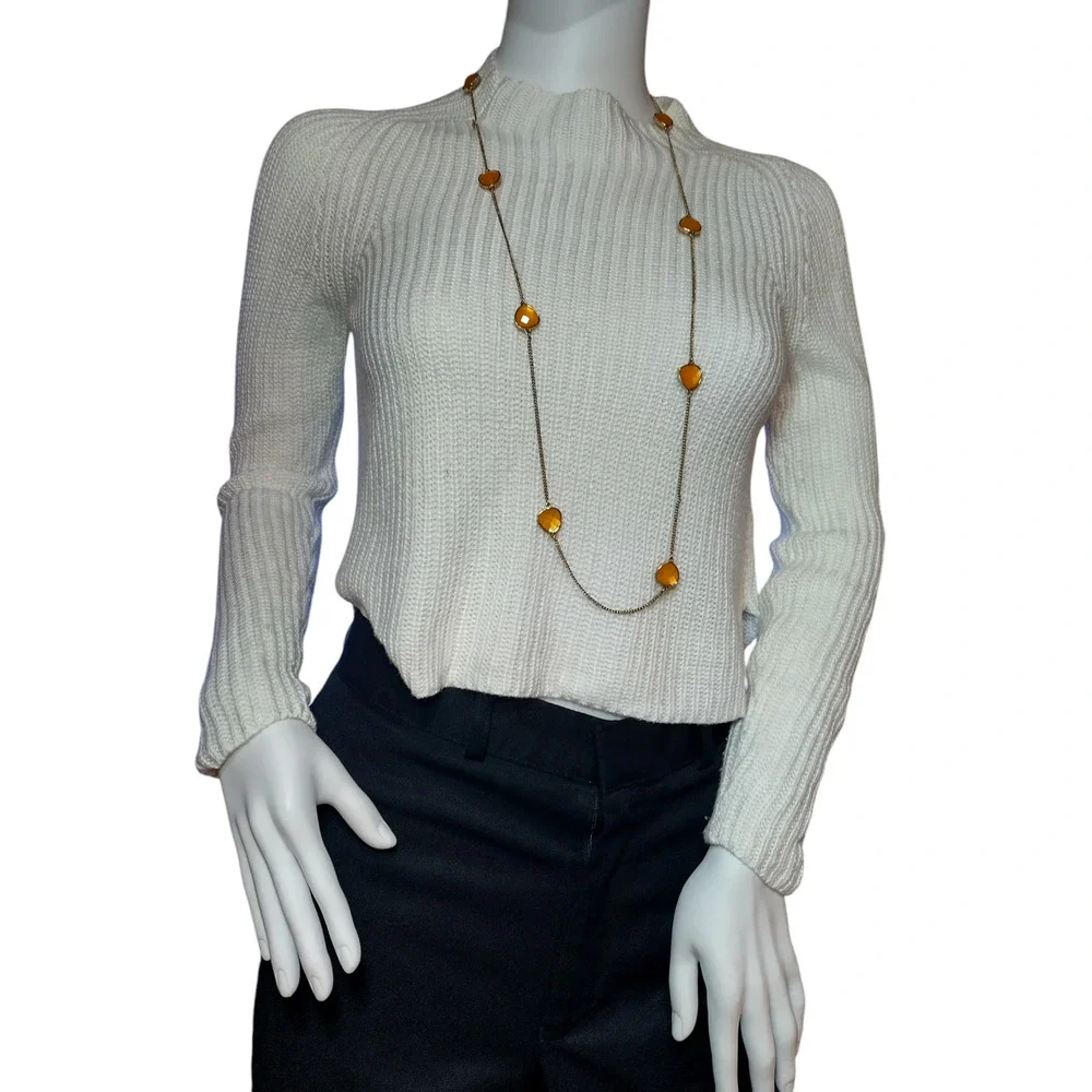 American Apparel Sweater Long Sleeves Mock Neck Rib Knit White Womens Small