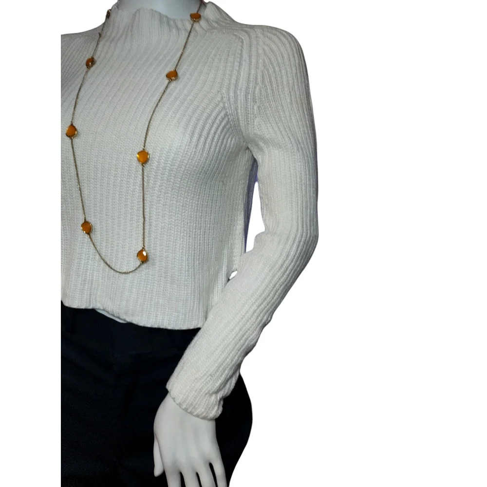 American Apparel Sweater Long Sleeves Mock Neck Rib Knit White Womens Small - Image 4