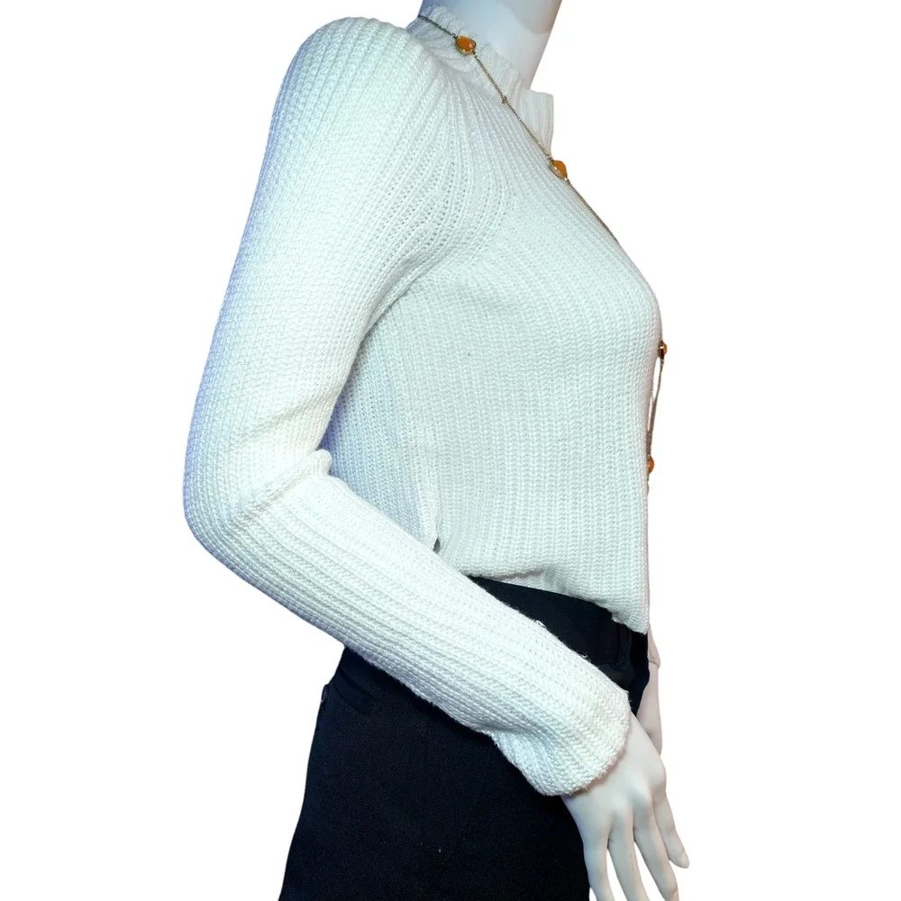 American Apparel Sweater Long Sleeves Mock Neck Rib Knit White Womens Small - Image 5