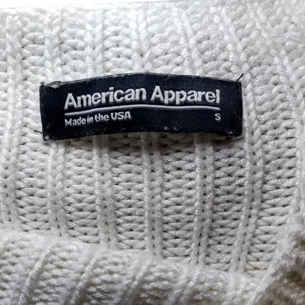 American Apparel Sweater Long Sleeves Mock Neck Rib Knit White Womens Small - Image 12