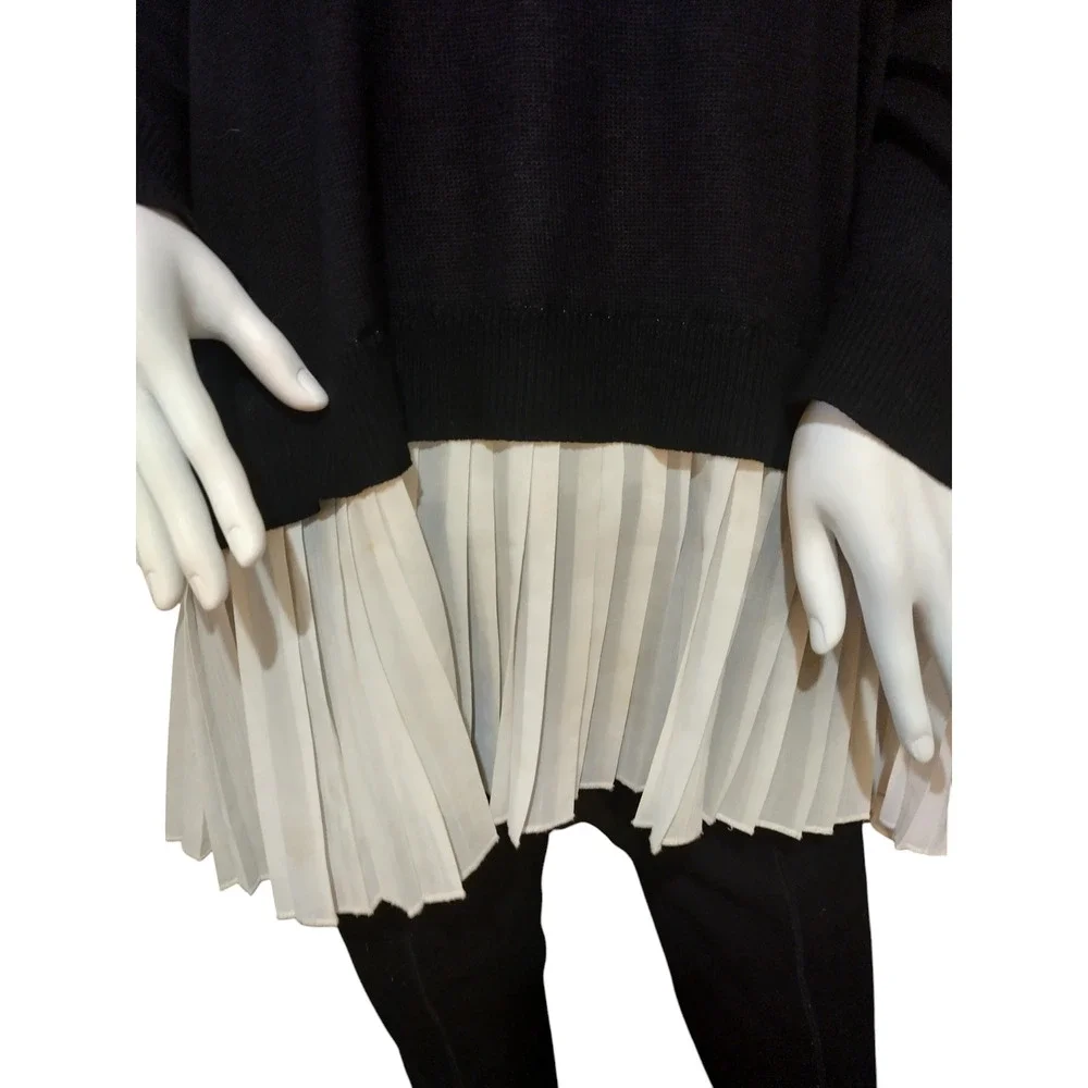 Fever 2-fer Sweater Knit Long Sleeves Tunic Ruffle Hem Black White Womens XL - Image 11
