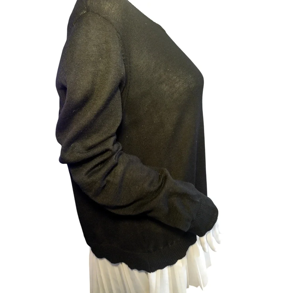 Fever 2-fer Sweater Knit Long Sleeves Tunic Ruffle Hem Black White Womens XL - Image 9