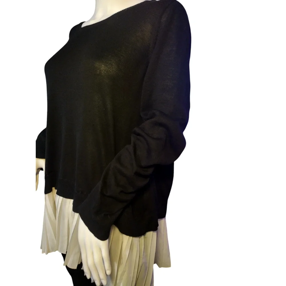 Fever 2-fer Sweater Knit Long Sleeves Tunic Ruffle Hem Black White Womens XL - Image 10