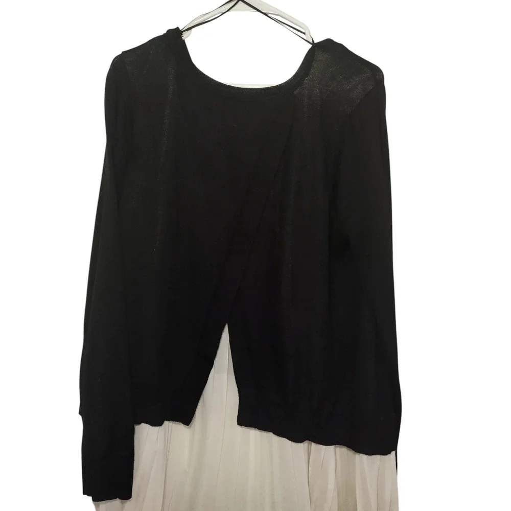 Fever 2-fer Sweater Knit Long Sleeves Tunic Ruffle Hem Black White Womens XL - Image 6