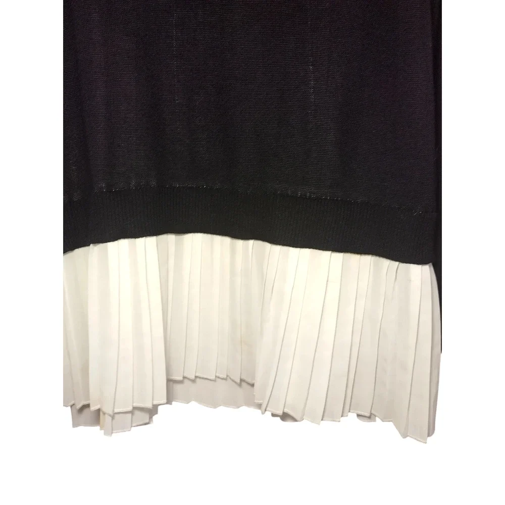 Fever 2-fer Sweater Knit Long Sleeves Tunic Ruffle Hem Black White Womens XL - Image 5