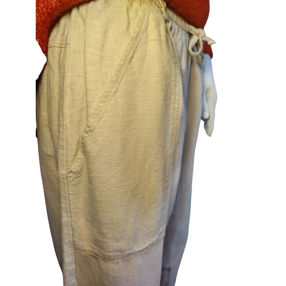 Erika Collection Ankle Pants Drawstring Straight Leg Linen Blend Tan Womens S - Image 11
