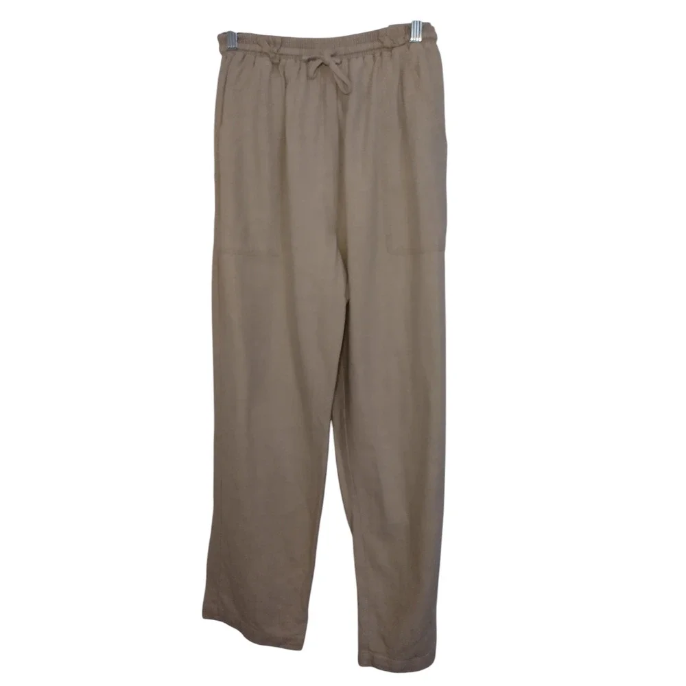Erika Collection Ankle Pants Drawstring Straight Leg Linen Blend Tan Womens S - Image 9