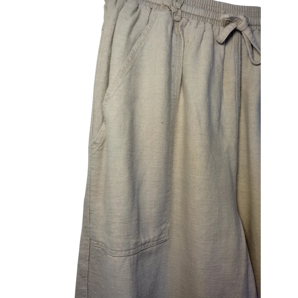Erika Collection Ankle Pants Drawstring Straight Leg Linen Blend Tan Womens S - Image 6