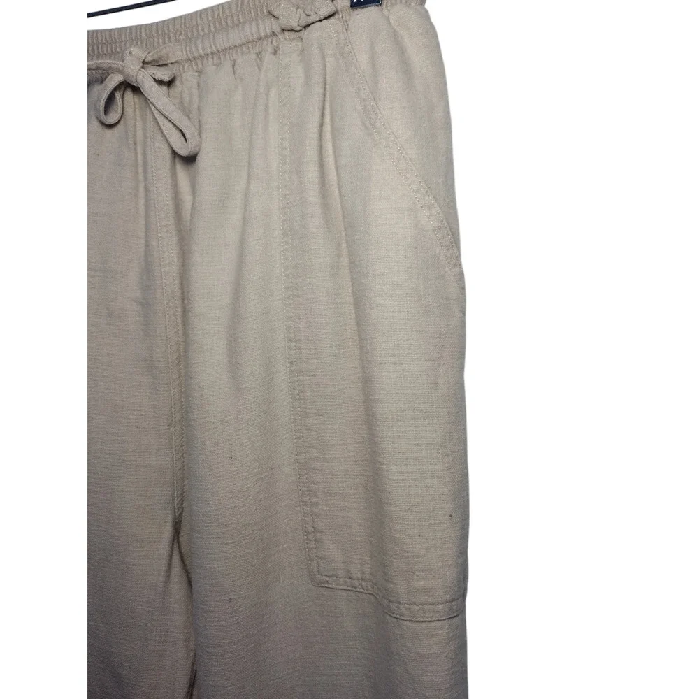 Erika Collection Ankle Pants Drawstring Straight Leg Linen Blend Tan Womens S - Image 7