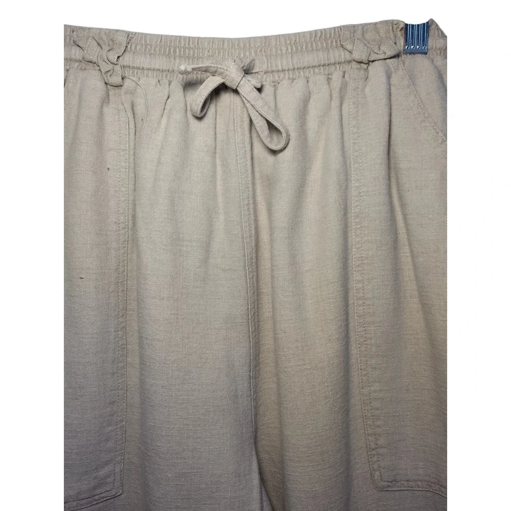 Erika Collection Ankle Pants Drawstring Straight Leg Linen Blend Tan Womens S - Image 8