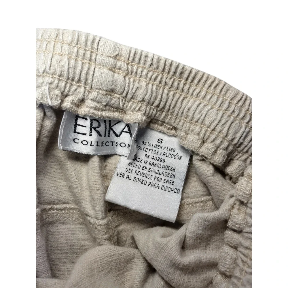 Erika Collection Ankle Pants Drawstring Straight Leg Linen Blend Tan Womens S - Image 4