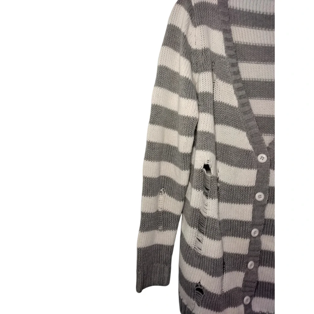 Forever 21 Cardigan Sweater Knit Button Front V-Neck Striped Gray Womens Medium - Image 8