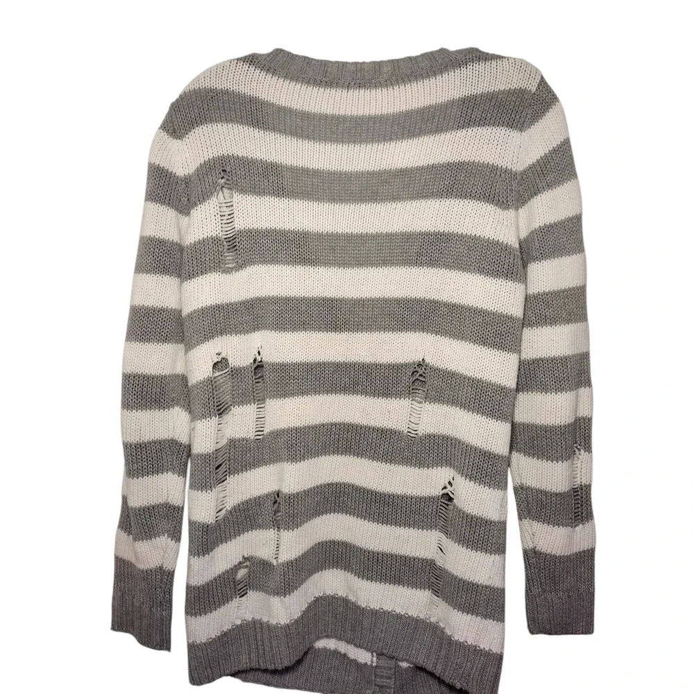 Forever 21 Cardigan Sweater Knit Button Front V-Neck Striped Gray Womens Medium - Image 6