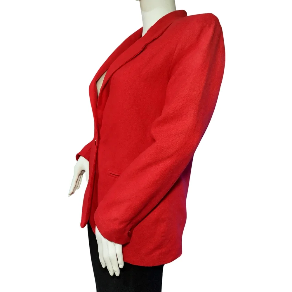 Bloomingdales Linen Blazer Jacket Notch Lapel Shoulder Pads Red Womens Size PM - Image 11