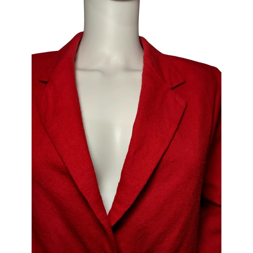 Bloomingdales Linen Blazer Jacket Notch Lapel Shoulder Pads Red Womens Size PM - Image 2