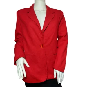 Bloomingdales Linen Blazer Jacket Notch Lapel Shoulder Pads Red Womens Size PM