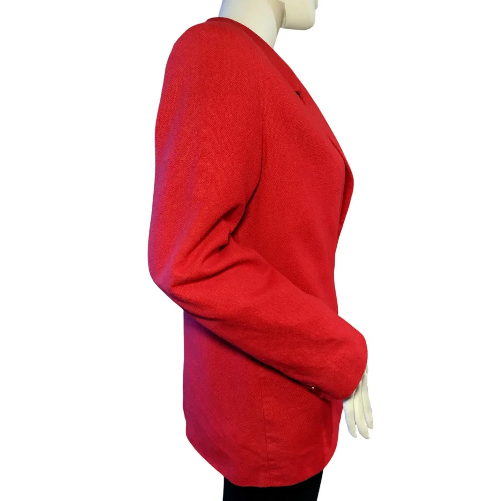 Bloomingdales Linen Blazer Jacket Notch Lapel Shoulder Pads Red Womens Size PM - Image 12