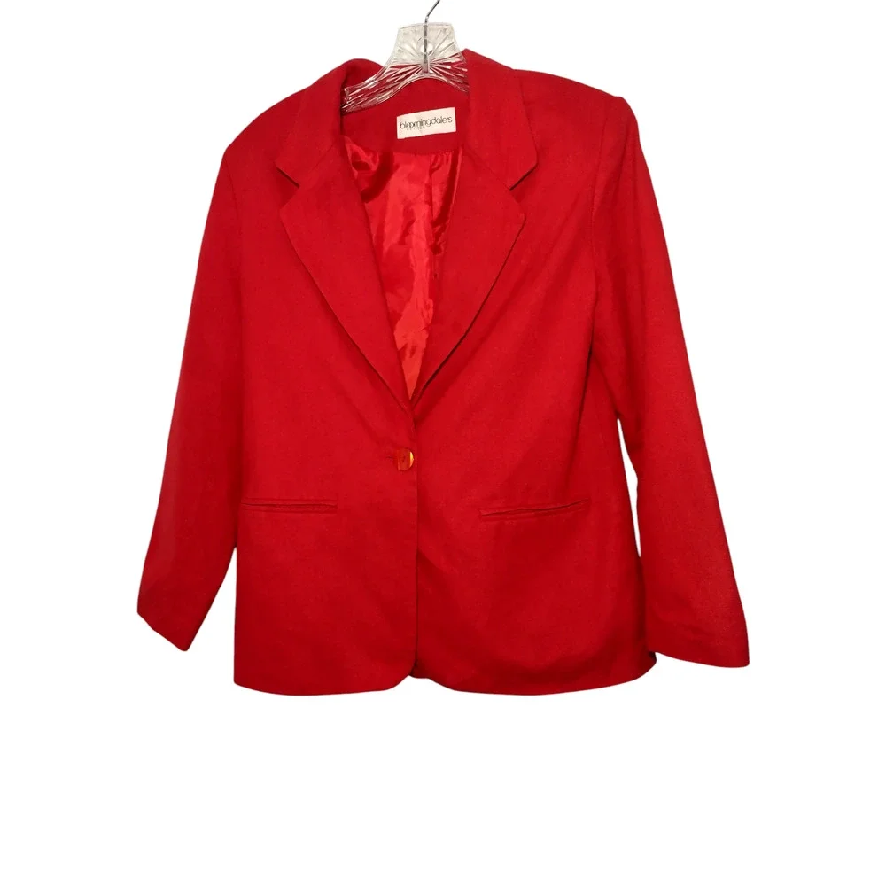 Bloomingdales Linen Blazer Jacket Notch Lapel Shoulder Pads Red Womens Size PM - Image 3