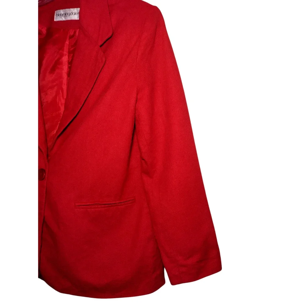 Bloomingdales Linen Blazer Jacket Notch Lapel Shoulder Pads Red Womens Size PM - Image 7