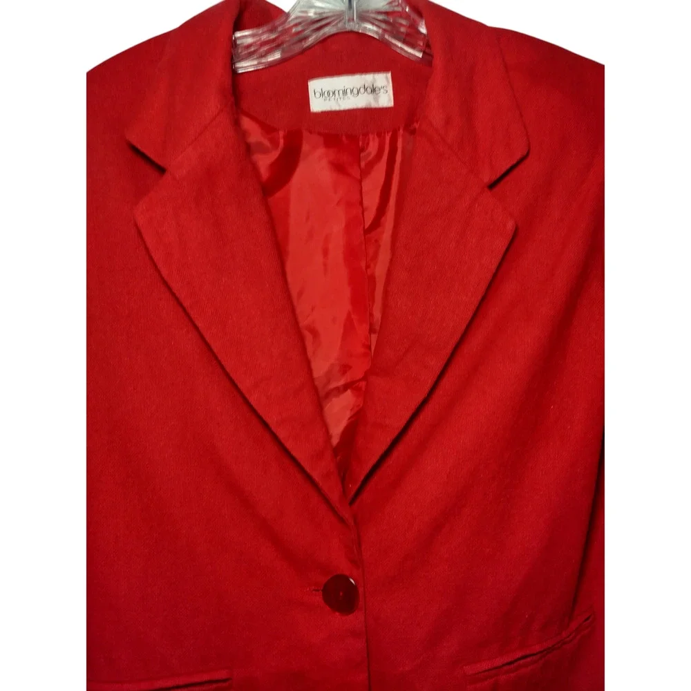 Bloomingdales Linen Blazer Jacket Notch Lapel Shoulder Pads Red Womens Size PM - Image 10