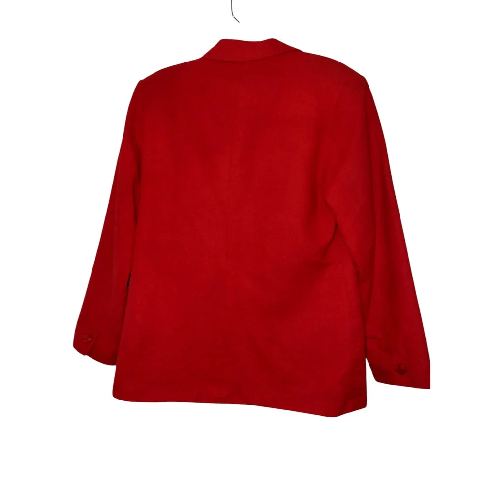 Bloomingdales Linen Blazer Jacket Notch Lapel Shoulder Pads Red Womens Size PM - Image 8