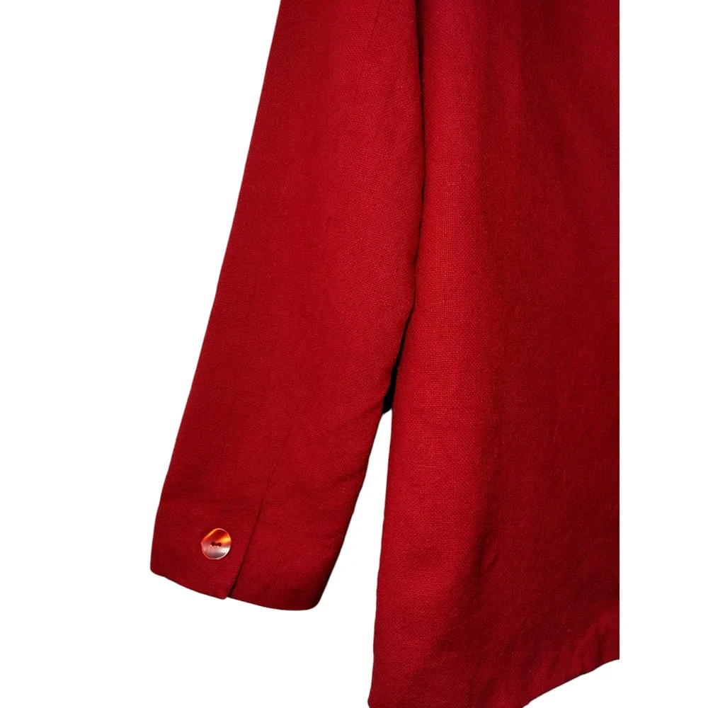Bloomingdales Linen Blazer Jacket Notch Lapel Shoulder Pads Red Womens Size PM - Image 4