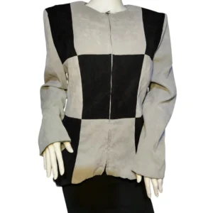 Jessica Howard Suede Suit Blazer Front Zip Colorblock Gray Black Womens Size 16
