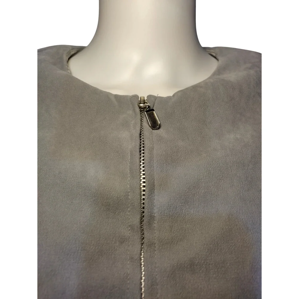 Jessica Howard Suede Suit Blazer Front Zip Colorblock Gray Black Womens Size 16 - Image 10