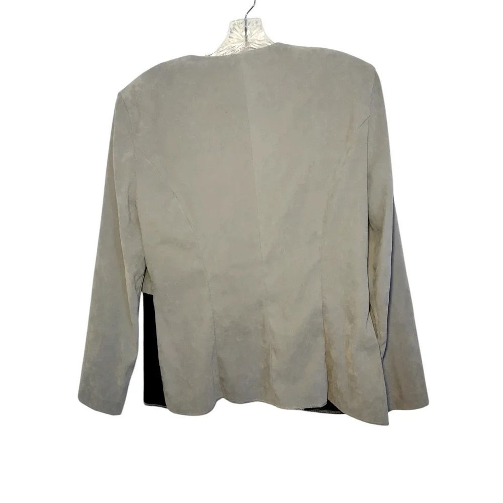 Jessica Howard Suede Suit Blazer Front Zip Colorblock Gray Black Womens Size 16 - Image 9
