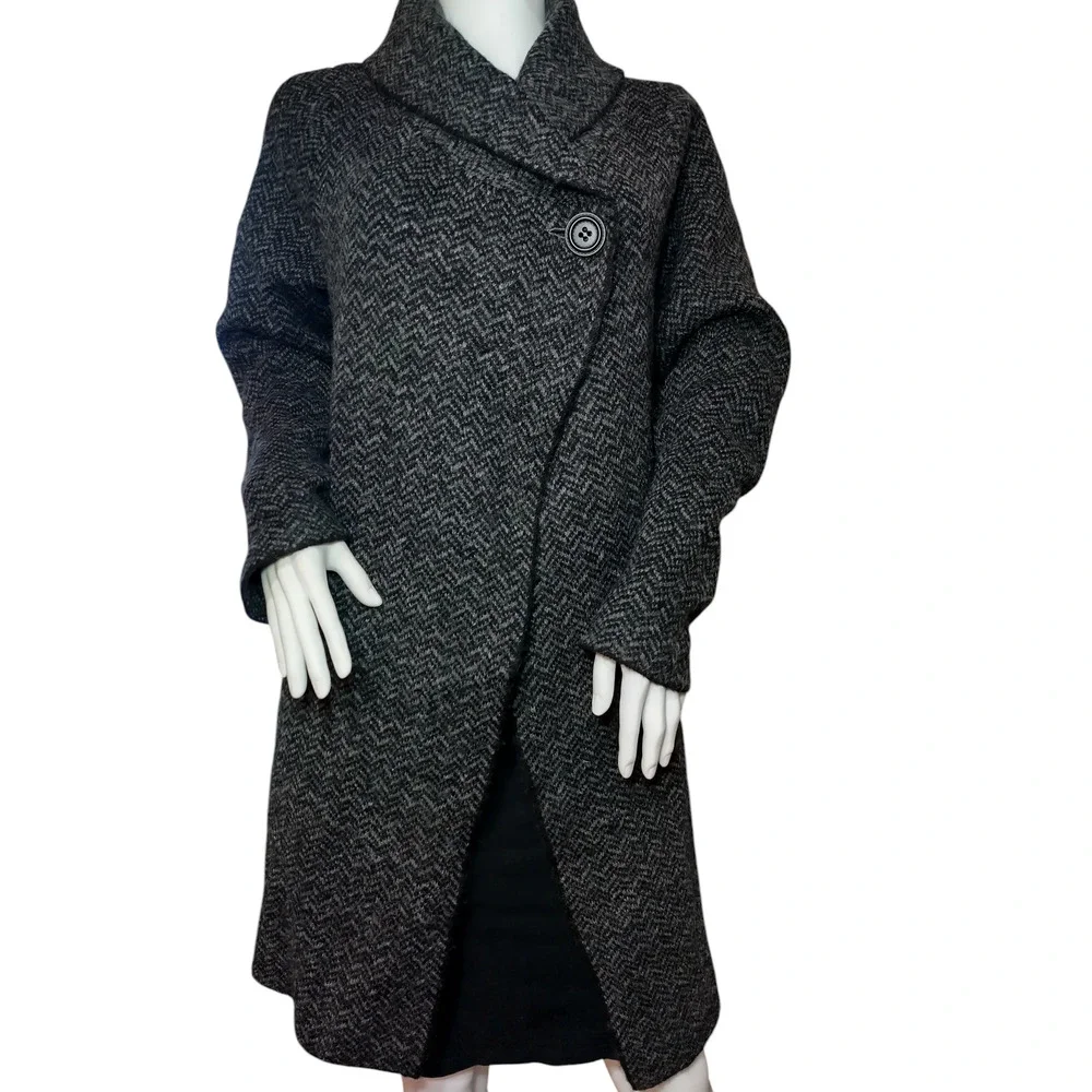 Jones & Co. Jones New York Coat Wool Blend Chevron Shawl Collar Black Womens XL