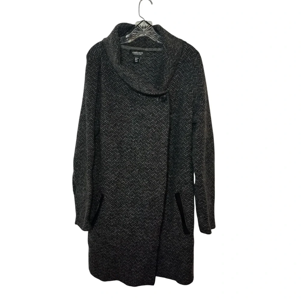 Jones & Co. Jones New York Coat Wool Blend Chevron Shawl Collar Black Womens XL - Image 9