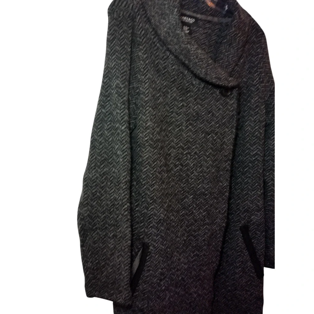 Jones & Co. Jones New York Coat Wool Blend Chevron Shawl Collar Black Womens XL - Image 8