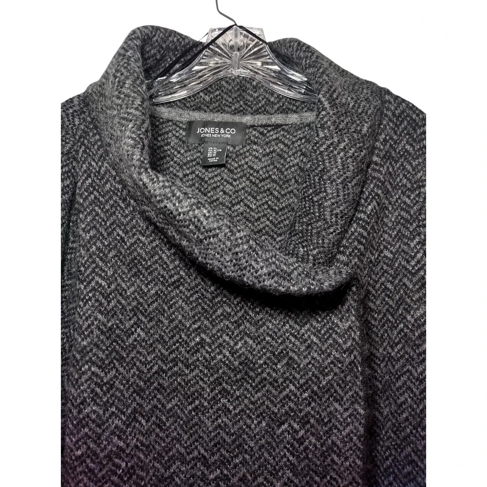 Jones & Co. Jones New York Coat Wool Blend Chevron Shawl Collar Black Womens XL - Image 7