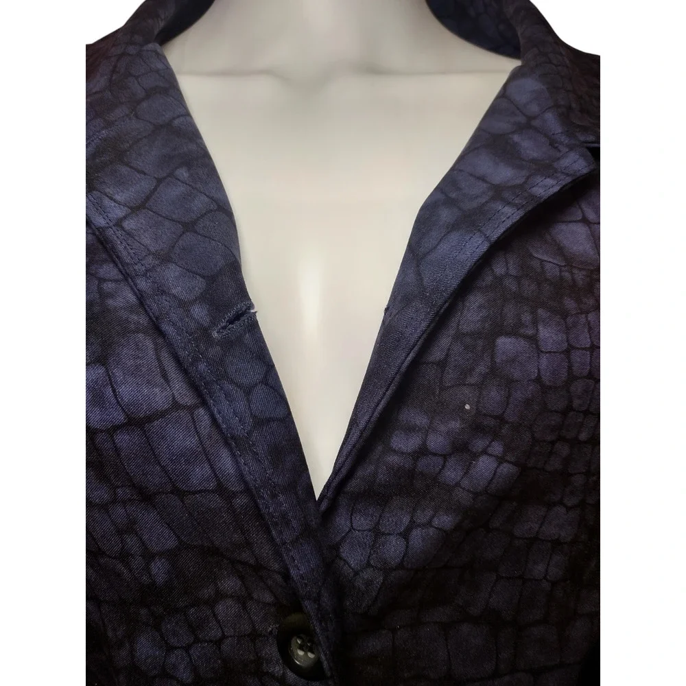 BRIGGS Blazer Jacket Shoulder Pads Croc Animal Print Black Blue Womens Size 2X - Image 3
