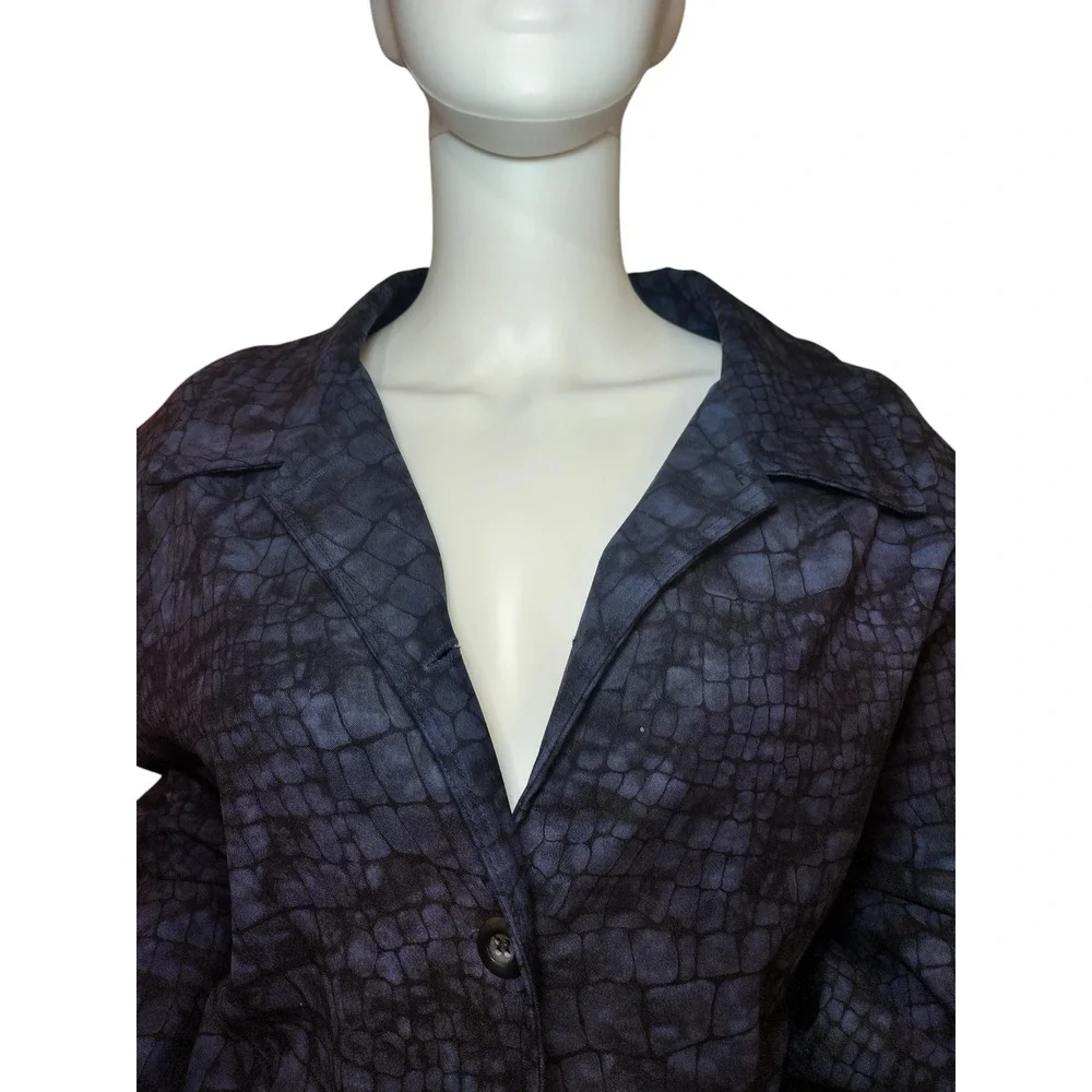 BRIGGS Blazer Jacket Shoulder Pads Croc Animal Print Black Blue Womens Size 2X - Image 2