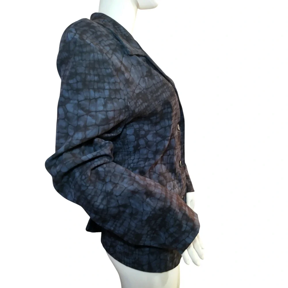 BRIGGS Blazer Jacket Shoulder Pads Croc Animal Print Black Blue Womens Size 2X - Image 4