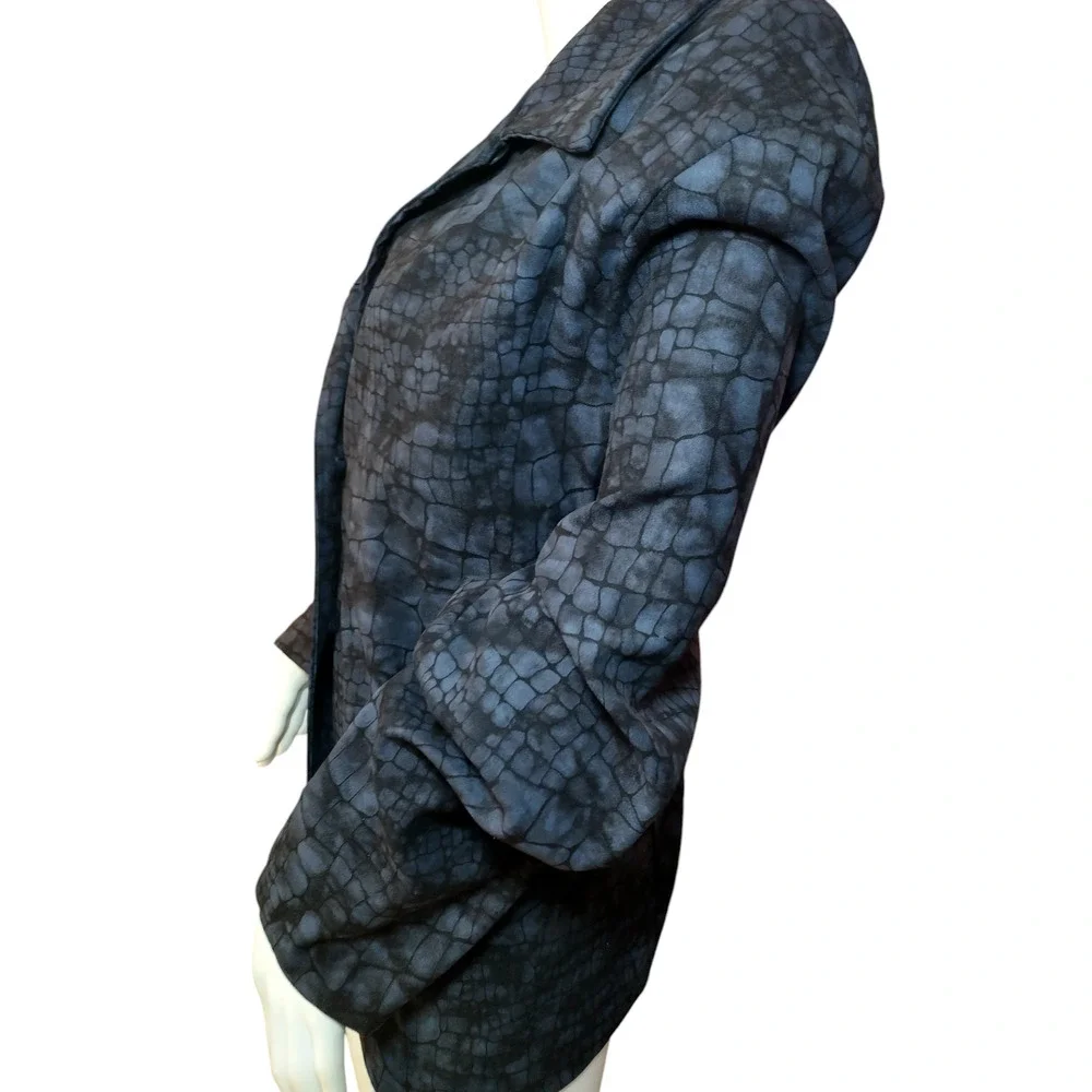 BRIGGS Blazer Jacket Shoulder Pads Croc Animal Print Black Blue Womens Size 2X - Image 5