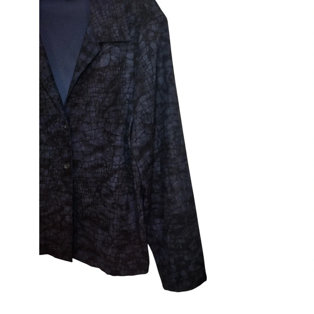BRIGGS Blazer Jacket Shoulder Pads Croc Animal Print Black Blue Womens Size 2X - Image 9