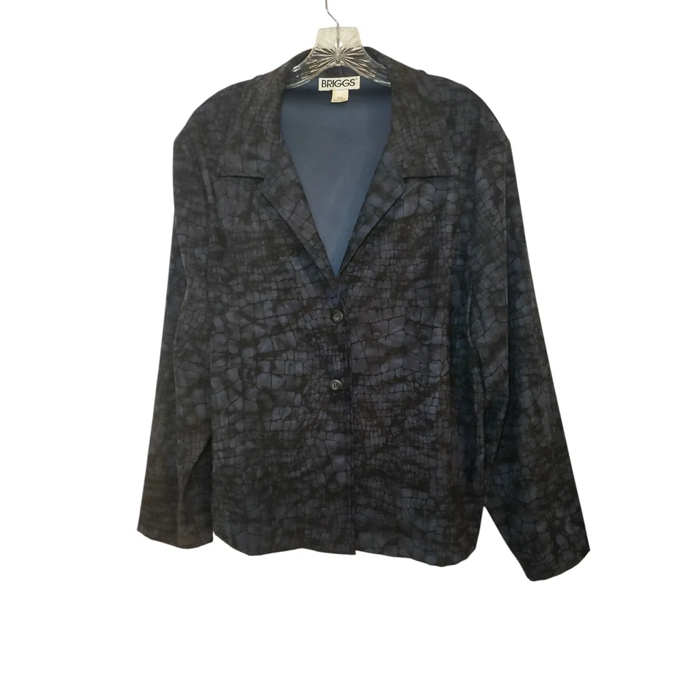 BRIGGS Blazer Jacket Shoulder Pads Croc Animal Print Black Blue Womens Size 2X - Image 7