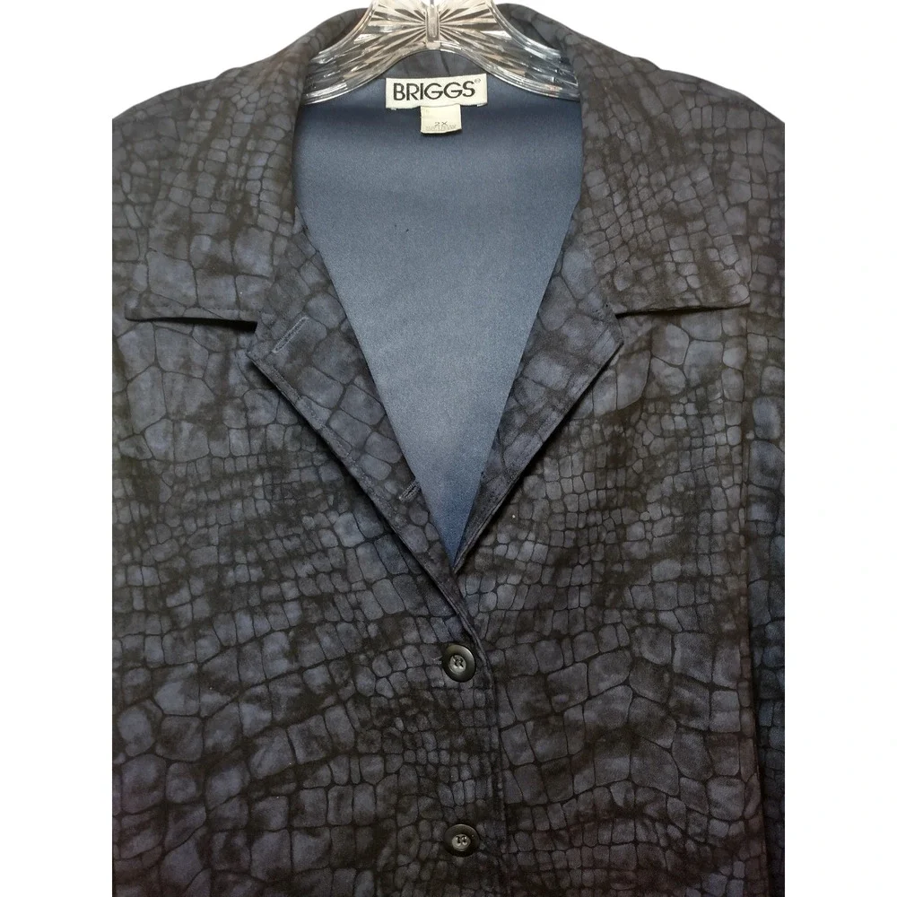 BRIGGS Blazer Jacket Shoulder Pads Croc Animal Print Black Blue Womens Size 2X - Image 6